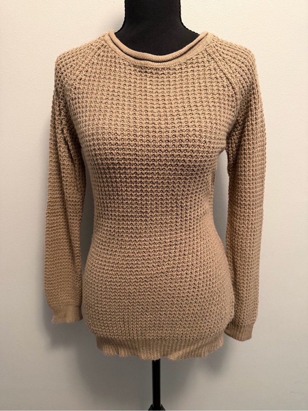 Ambiance Waffle-Knit Crewneck Sweater - Beige